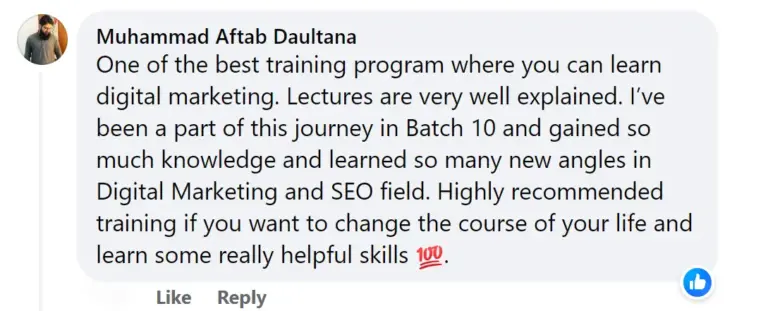 Aftab Doltana batch 10 Student Review