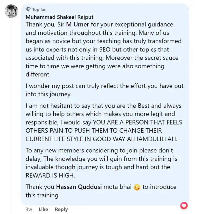 shakeel rajput MM training testimonial